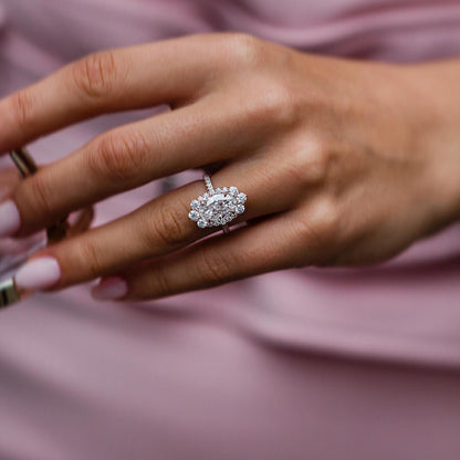 3.5 CT Oval Halo &Pave Lab Grown Diamond Engagement Ring