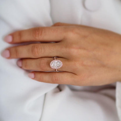 4 CT Oval Halo & Pave Lab Grown Diamond Engagement Ring