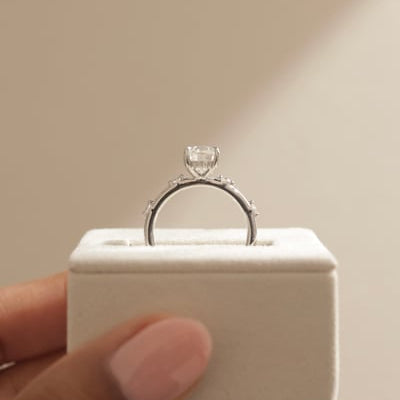 Oval Dainty Pave Lab Grown Diamond Engagement Ring