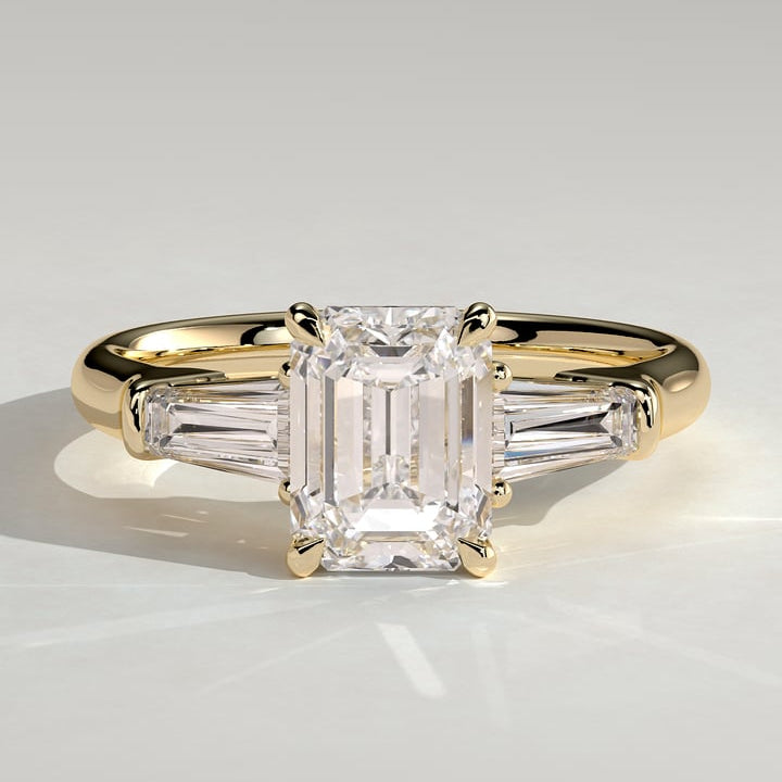 Emerald Three Stone Lab Grown Diamond Engagement Ring