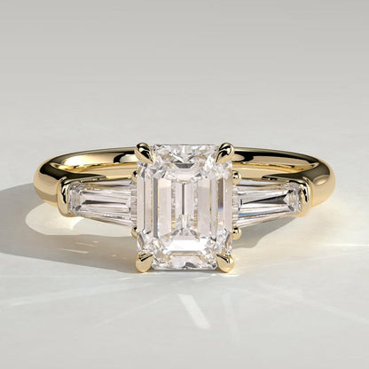 Emerald Three Stone Lab Grown Diamond Engagement Ring