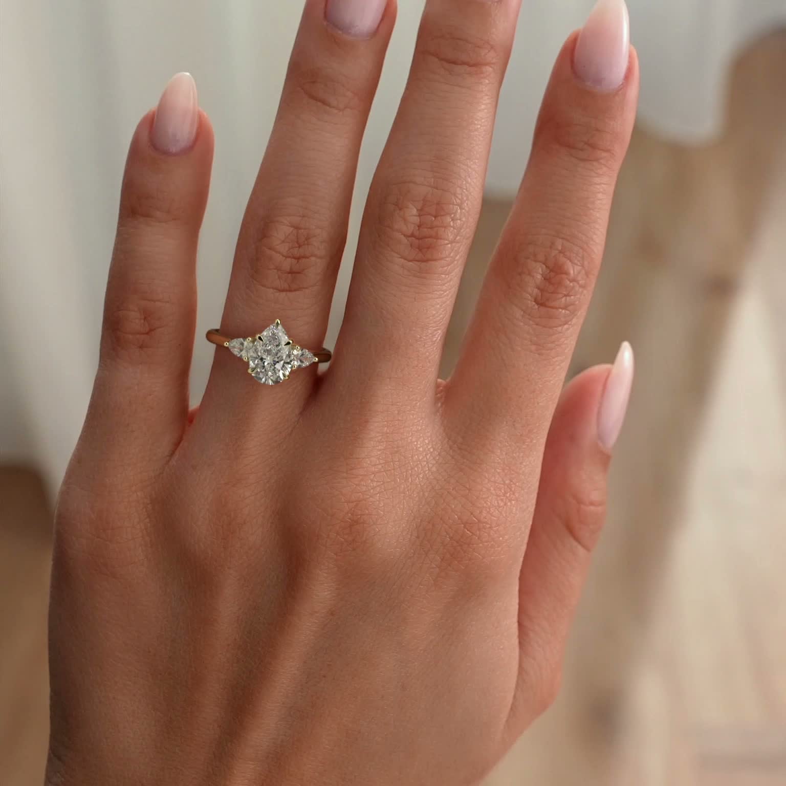 Pear Three Stone Lab Grown Diamond Engagement Ring