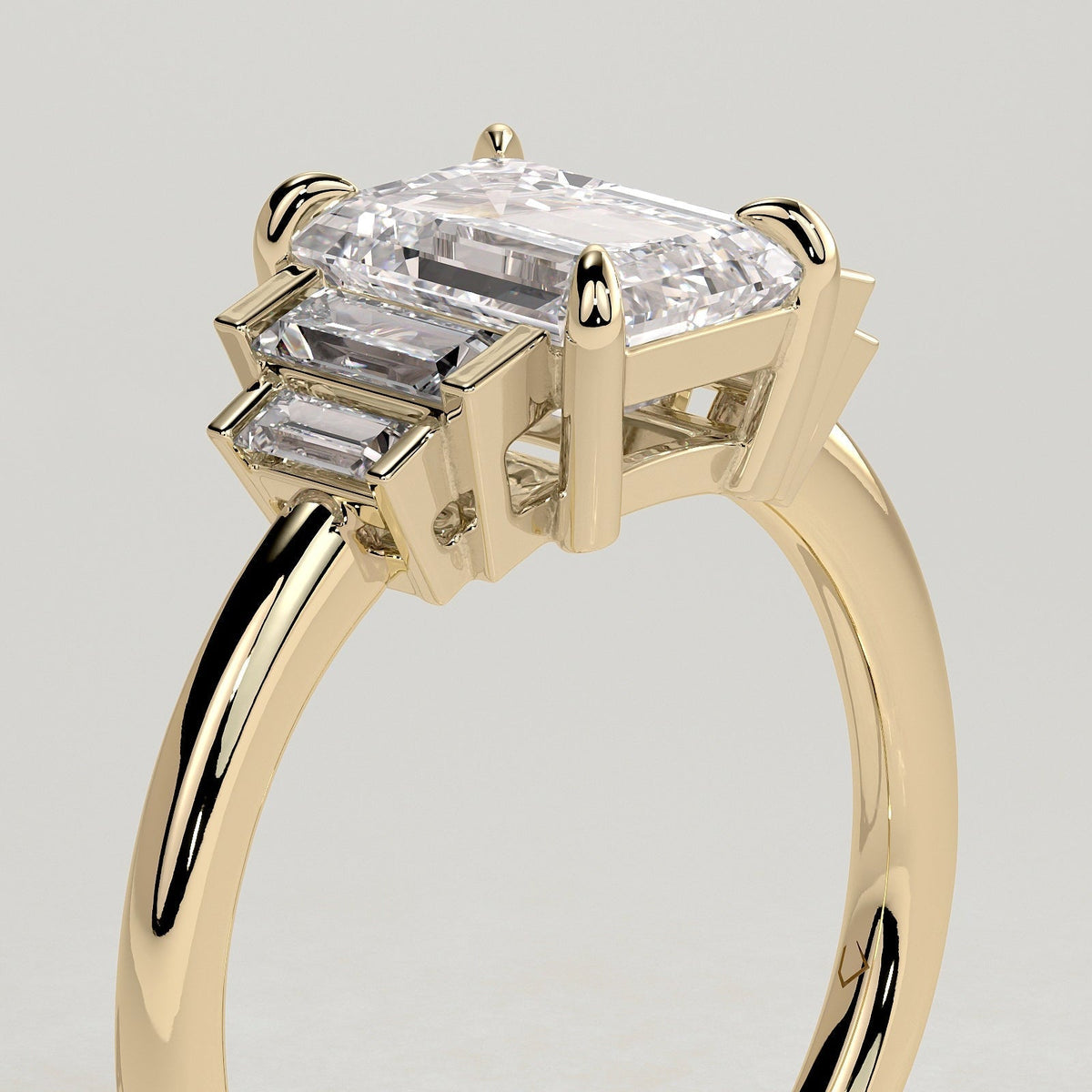 Emerald Three Stone Lab Grown Diamond Engagement Ring