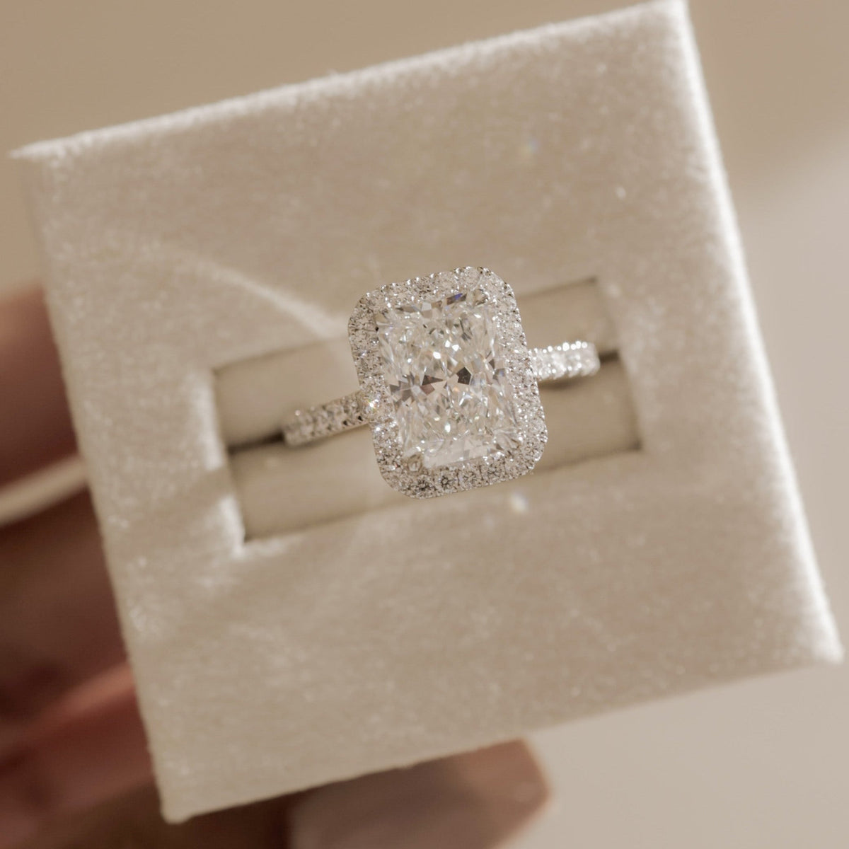 Radiant Halo & Pave Lab Grown Diamond Engagement Ring
