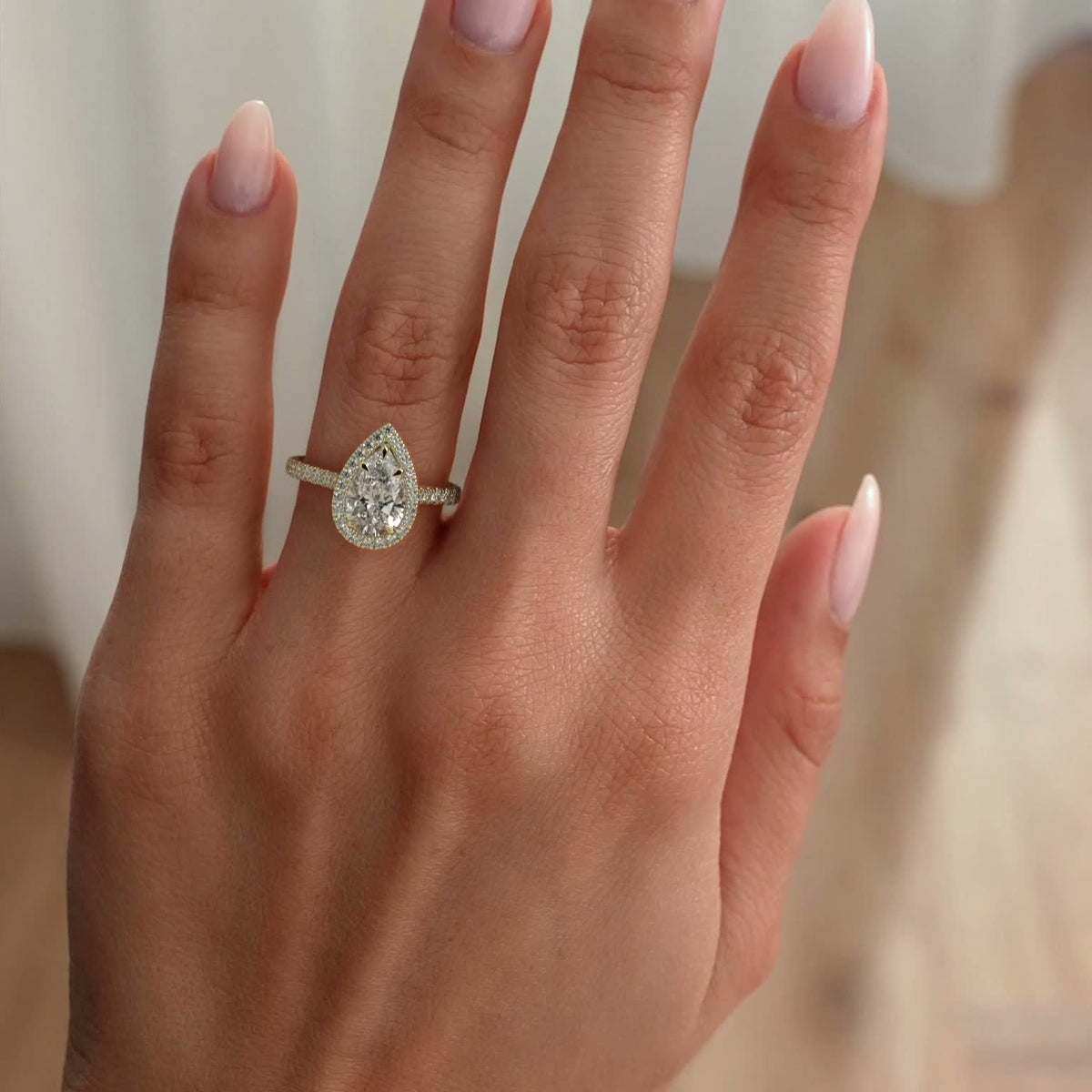 Pear Halo & Pave Lab Grown Diamond Engagement Ring