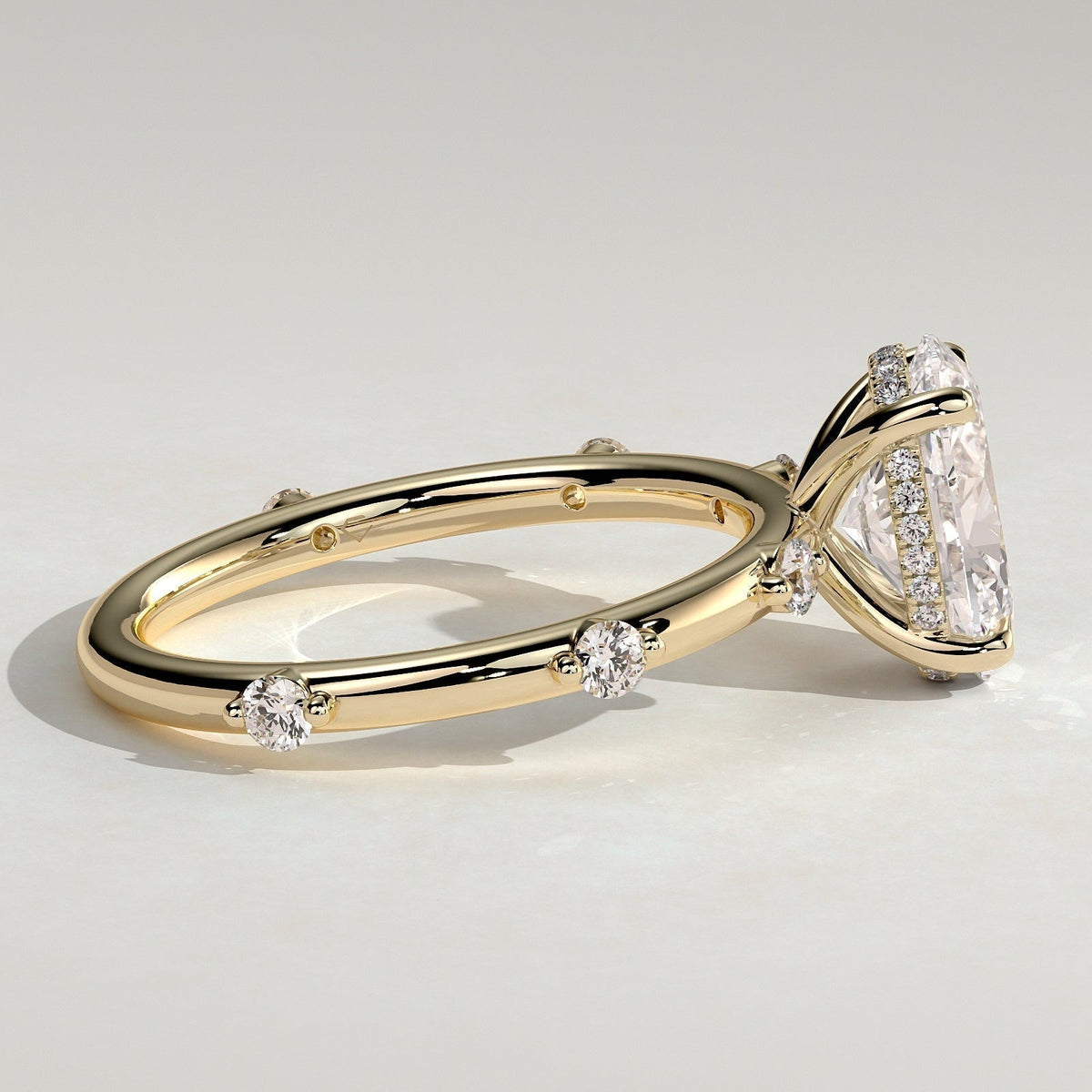 Oval Dainty Pave Lab Grown Diamond Engagement Ring