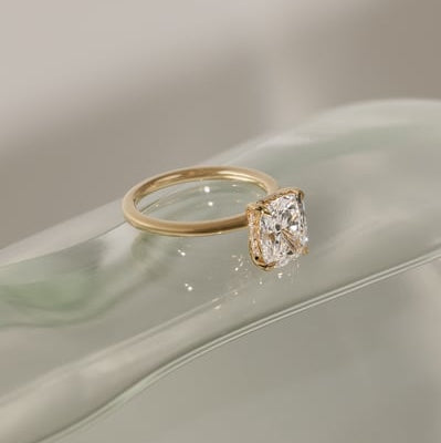 Elongated Cushion Hidden Halo Lab Grown Diamond Engagement Ring