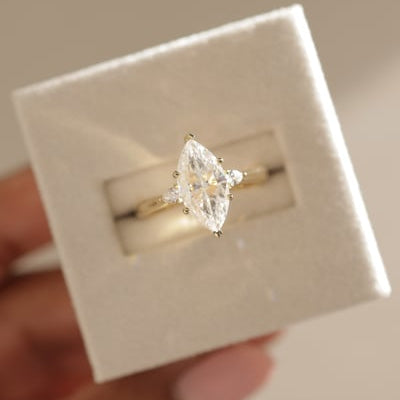 Marquise Three Stone Lab Grown Diamond Engagement Ring