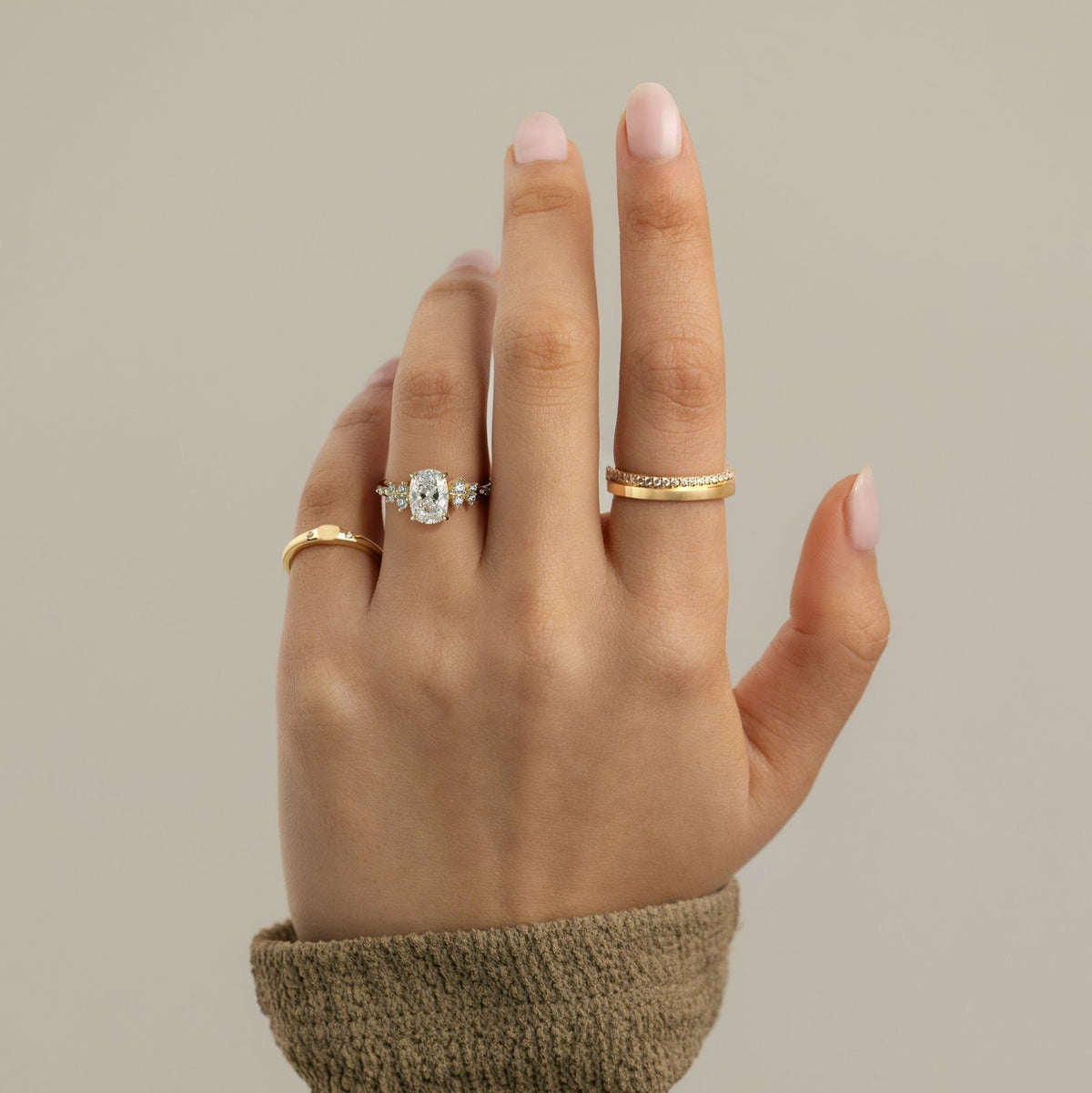 Elongated Cushion Cluster Lab Grown Diamond Engagement Ring