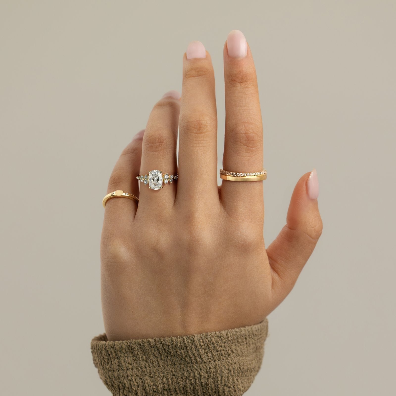 Elongated Cushion Cluster Lab Grown Diamond Engagement Ring