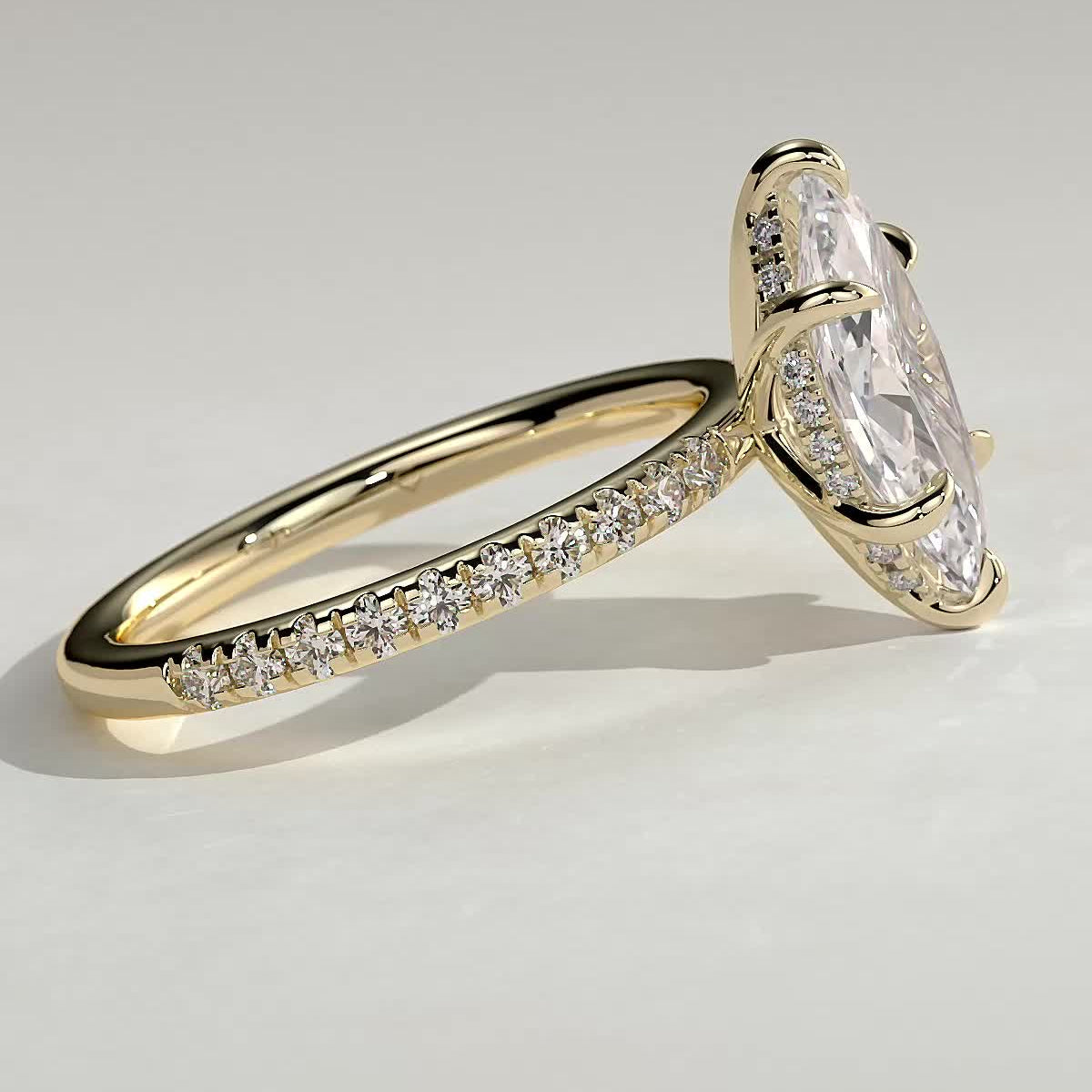 Marquise Hidden Halo & Pave Lab Grown Diamond Engagement Ring