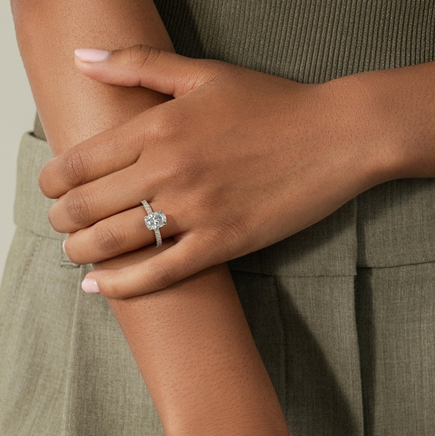 Elongated Cushion Pave Lab Grown Diamond Engagement Ring