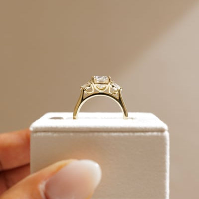 Elongated Cushion Three Stone Lab Grown Diamond Engagement Ring