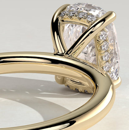Elongated Cushion Hidden Halo Lab Grown Diamond Engagement Ring