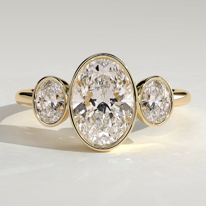 Oval Three Stone Bezel Lab Grown Diamond Engagement Ring
