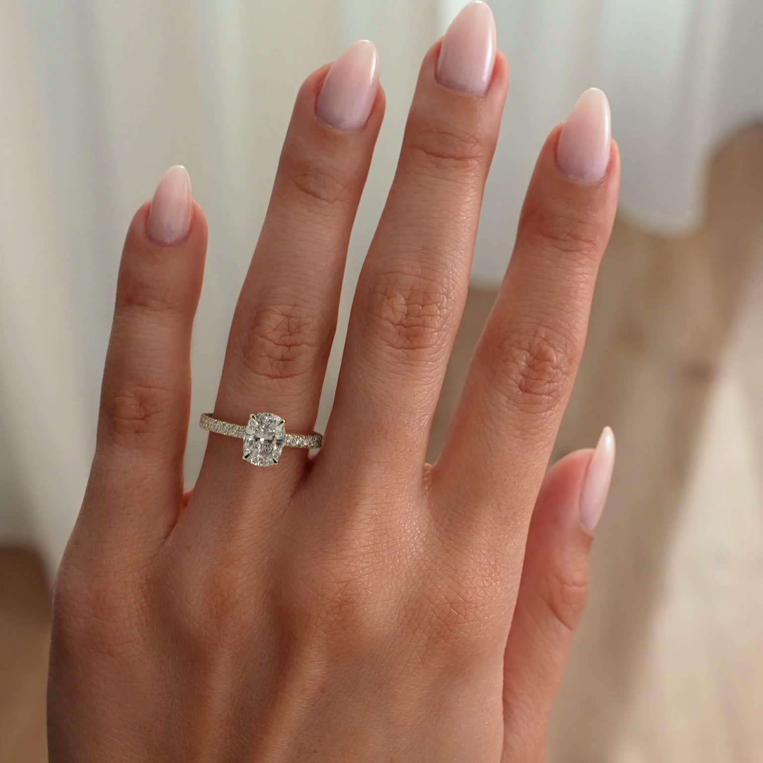 Elongated Cushion Pave Lab Grown Diamond Engagement Ring