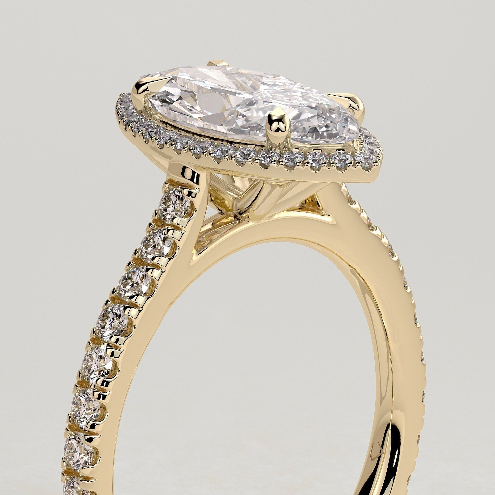Marquise Halo & Pave Lab Grown Diamond Engagement Ring