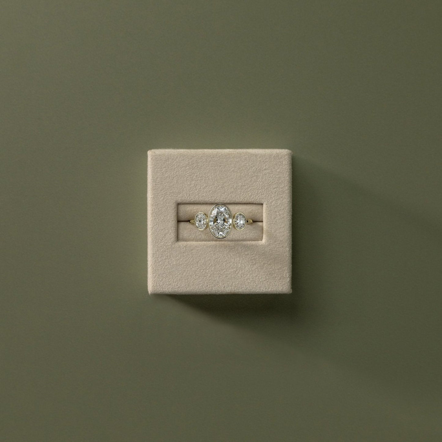 Oval Three Stone Bezel Lab Grown Diamond Engagement Ring