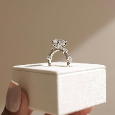 Oval Dainty Pave Lab Grown Diamond Engagement Ring