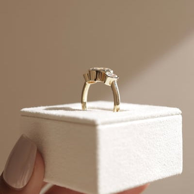Oval Three Stone Bezel Lab Grown Diamond Engagement Ring