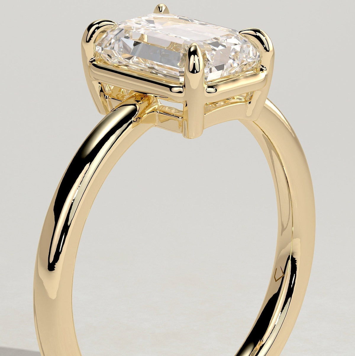 Emerald Bezel Solitaire Lab Grown Diamond Engagement Ring