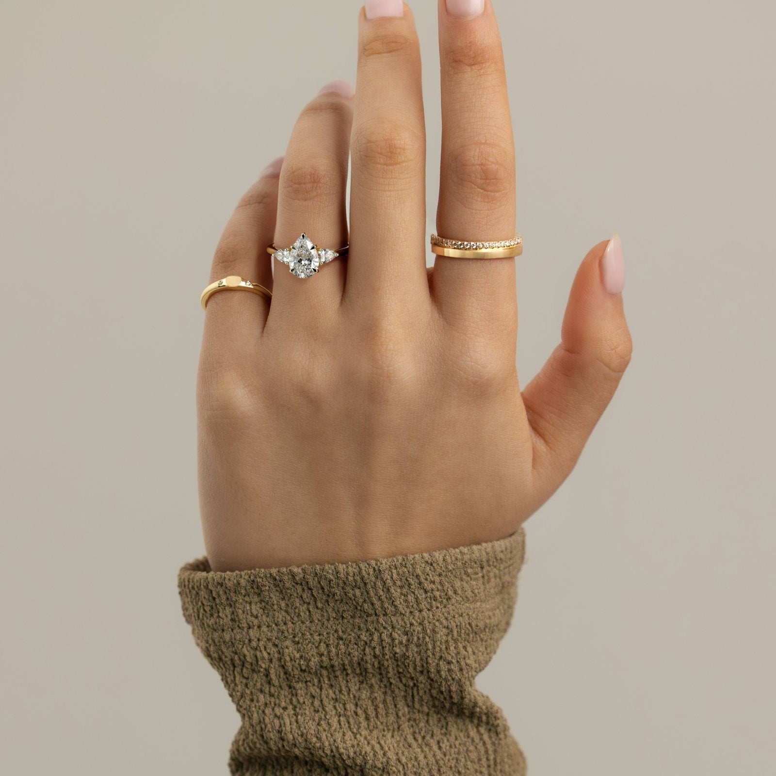 Pear Three Stone Lab Grown Diamond Engagement Ring