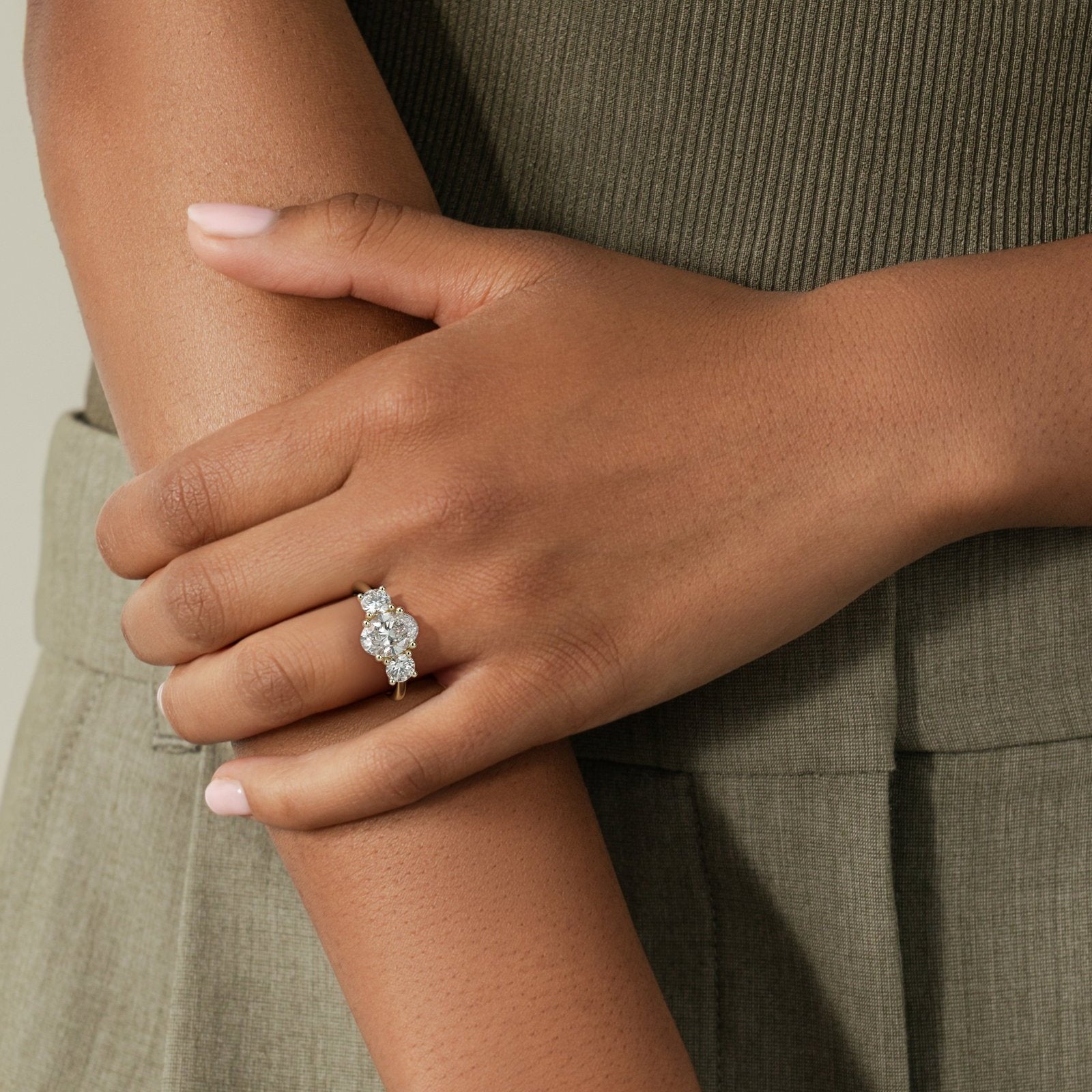 Oval Three Stone Lab Grown Diamond Engagement Ring