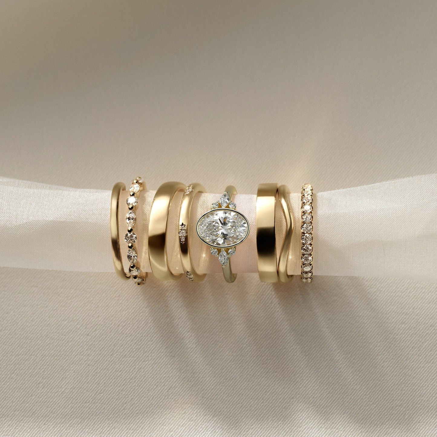 Oval Cluster Bezel Lab Grown Diamond Engagement Ring