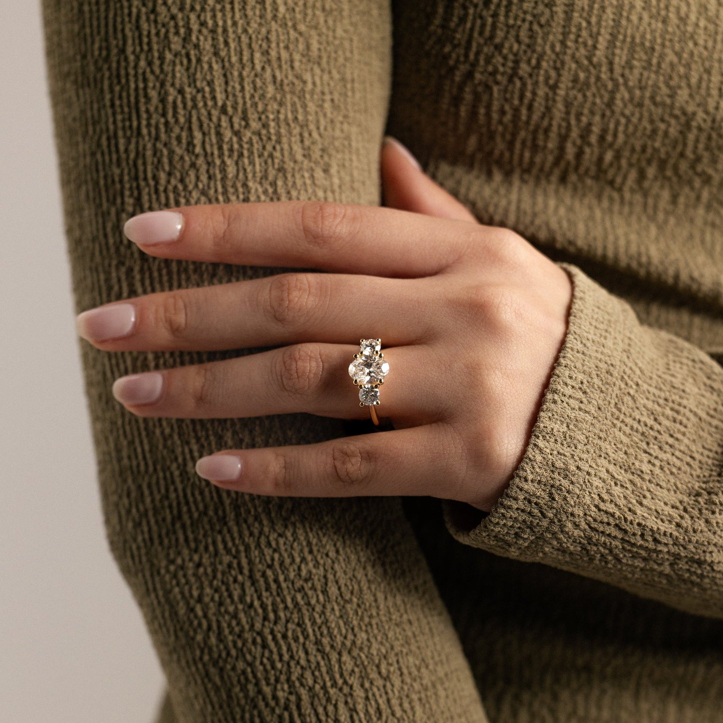 Oval Three Stone Lab Grown Diamond Engagement Ring