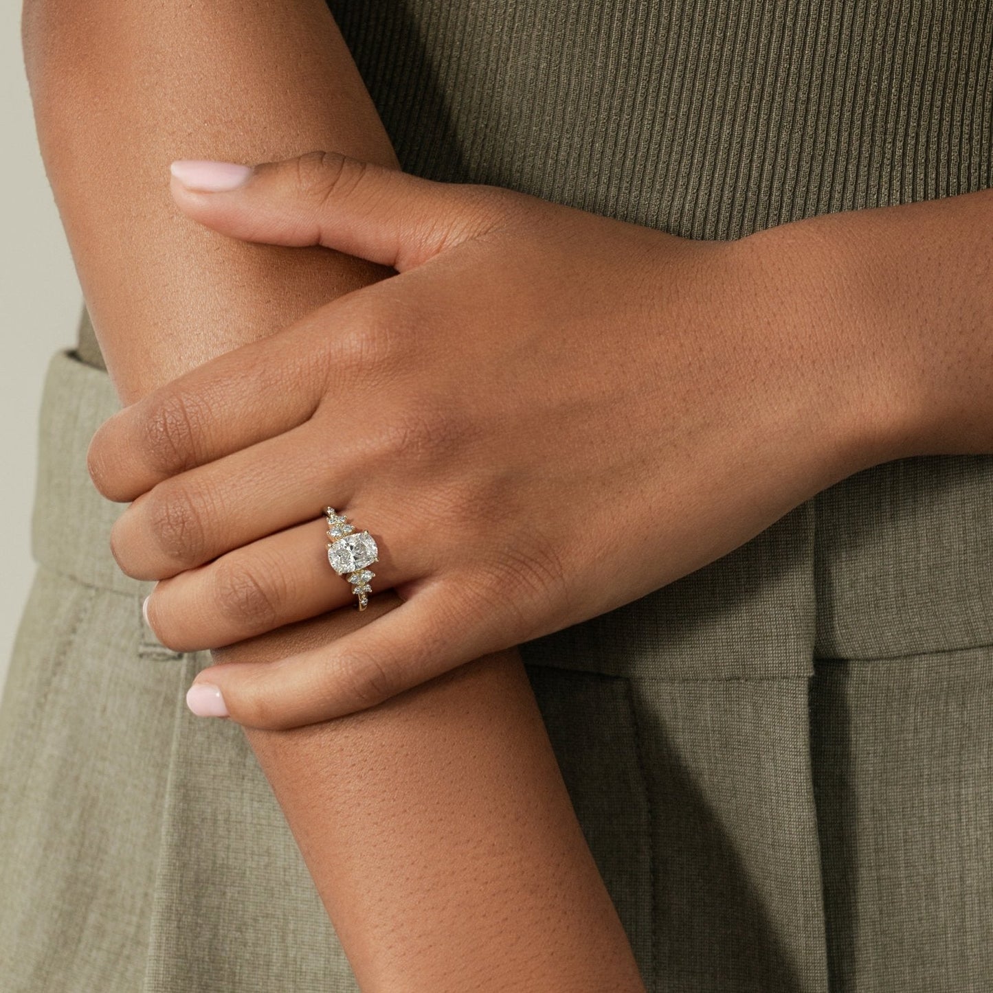 Elongated Cushion Cluster Lab Grown Diamond Engagement Ring