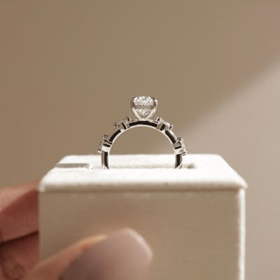 Oval Dainty Pave Lab Grown Diamond Engagement Ring