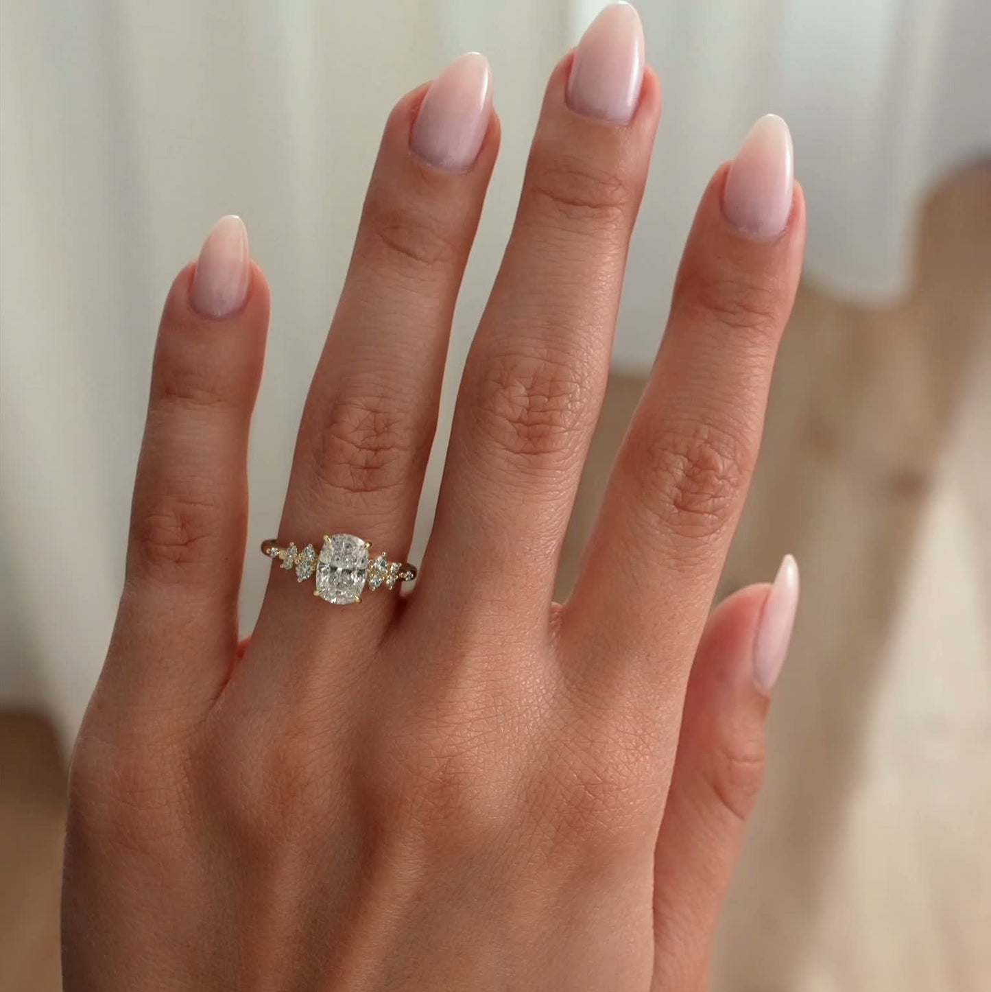 Elongated Cushion Cluster Lab Grown Diamond Engagement Ring
