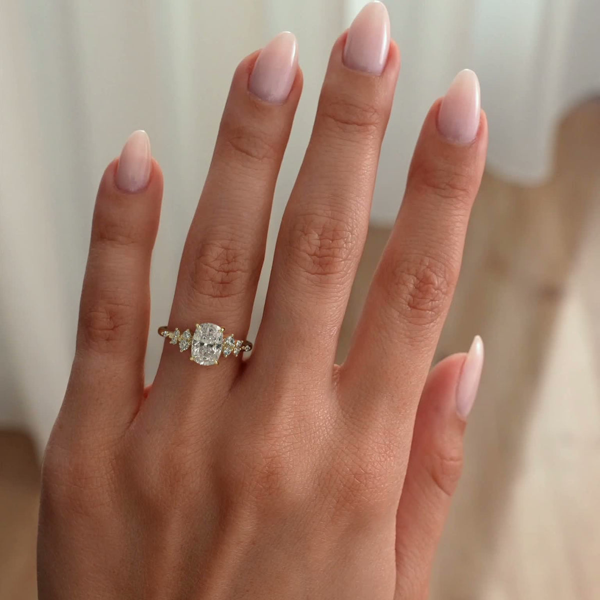 Elongated Cushion Cluster Lab Grown Diamond Engagement Ring