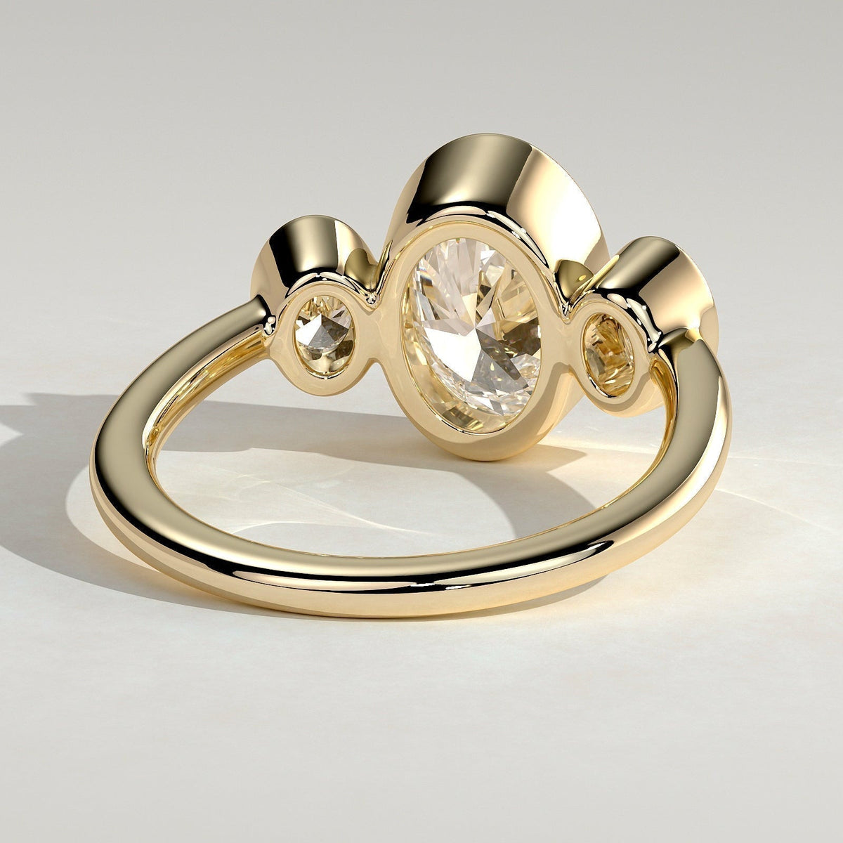 Oval Three Stone Bezel Lab Grown Diamond Engagement Ring