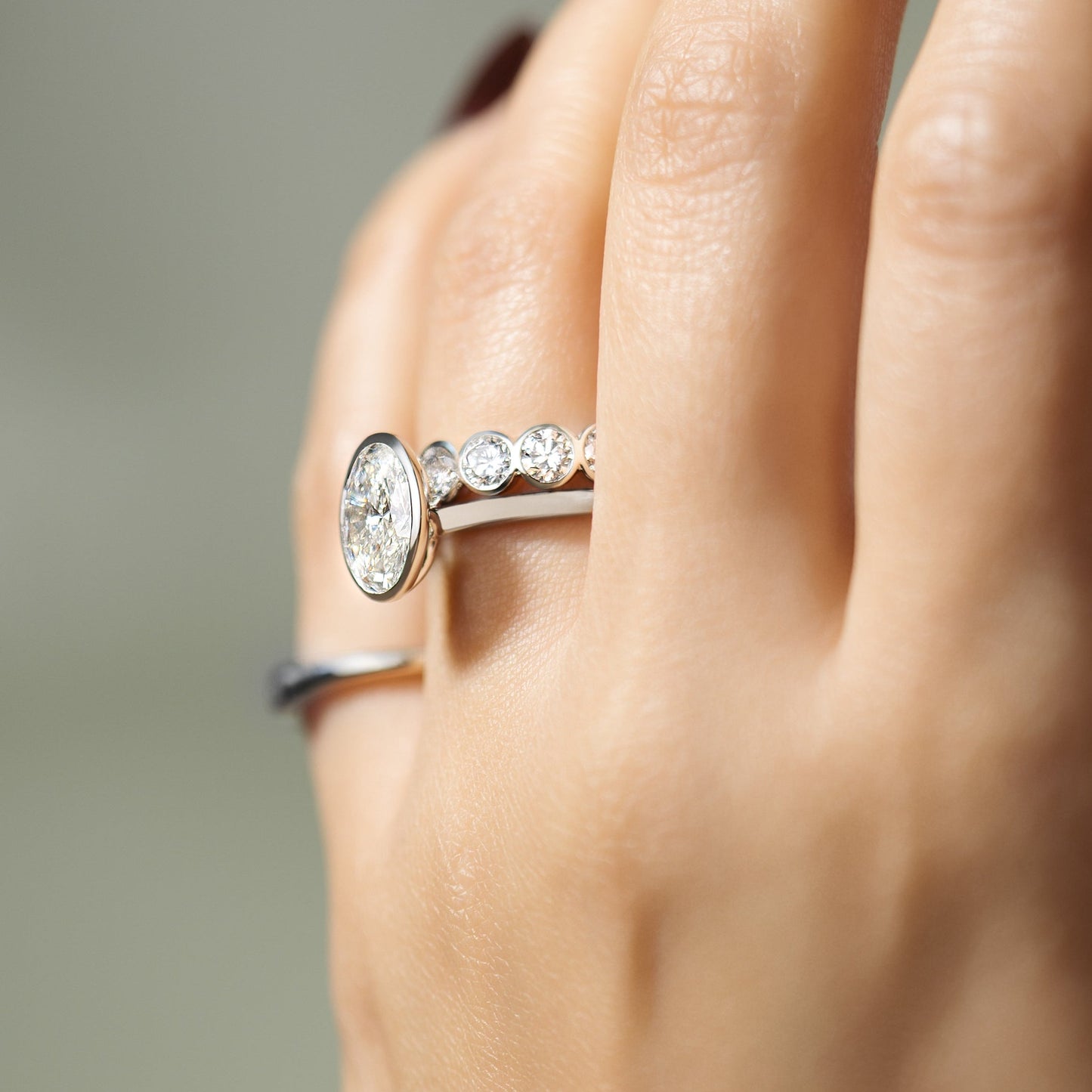 Oval Bezel Solitaire Lab Grown Diamond Engagement Ring