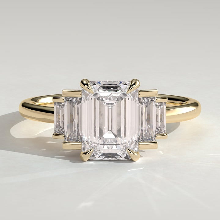 Emerald Three Stone Lab Grown Diamond Engagement Ring