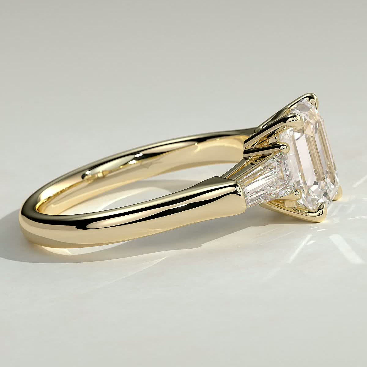 Emerald Three Stone Lab Grown Diamond Engagement Ring