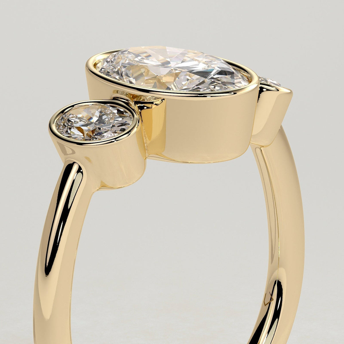 Oval Three Stone Bezel Lab Grown Diamond Engagement Ring