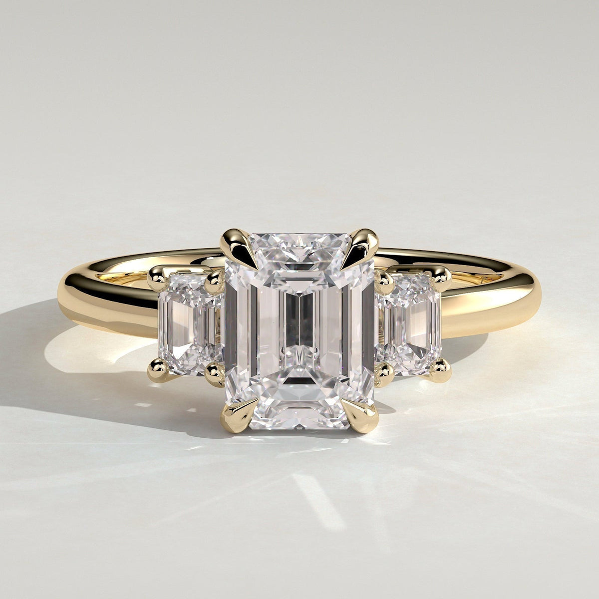 Emerald Three Stone Lab Grown Diamond Engagement Ring