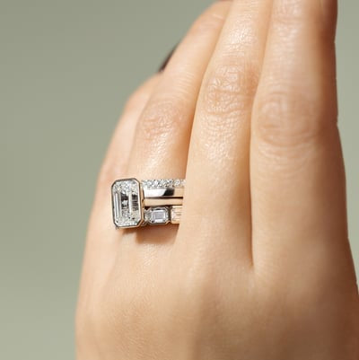 Emerald Bezel Solitaire Lab Grown Diamond Engagement Ring