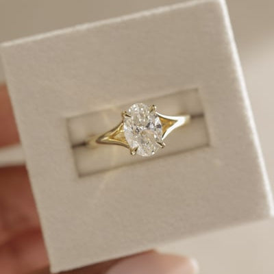 Oval Solitaire Split Shank Lab Grown Diamond Engagement Ring