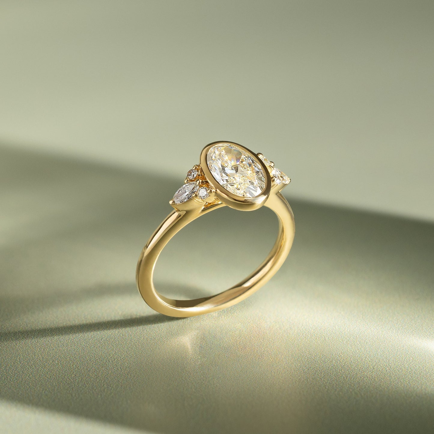 Oval Cluster Bezel Lab Grown Diamond Engagement Ring