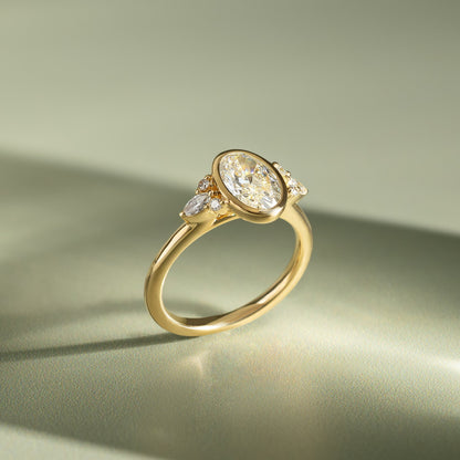 Oval Cluster Bezel Lab Grown Diamond Engagement Ring