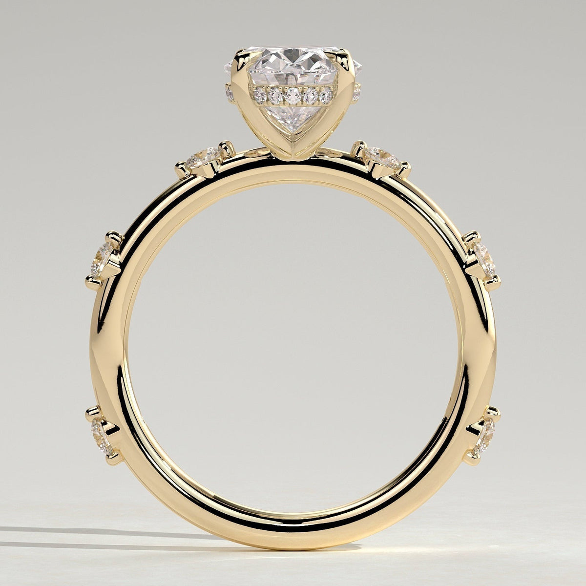 Oval Dainty Pave Lab Grown Diamond Engagement Ring