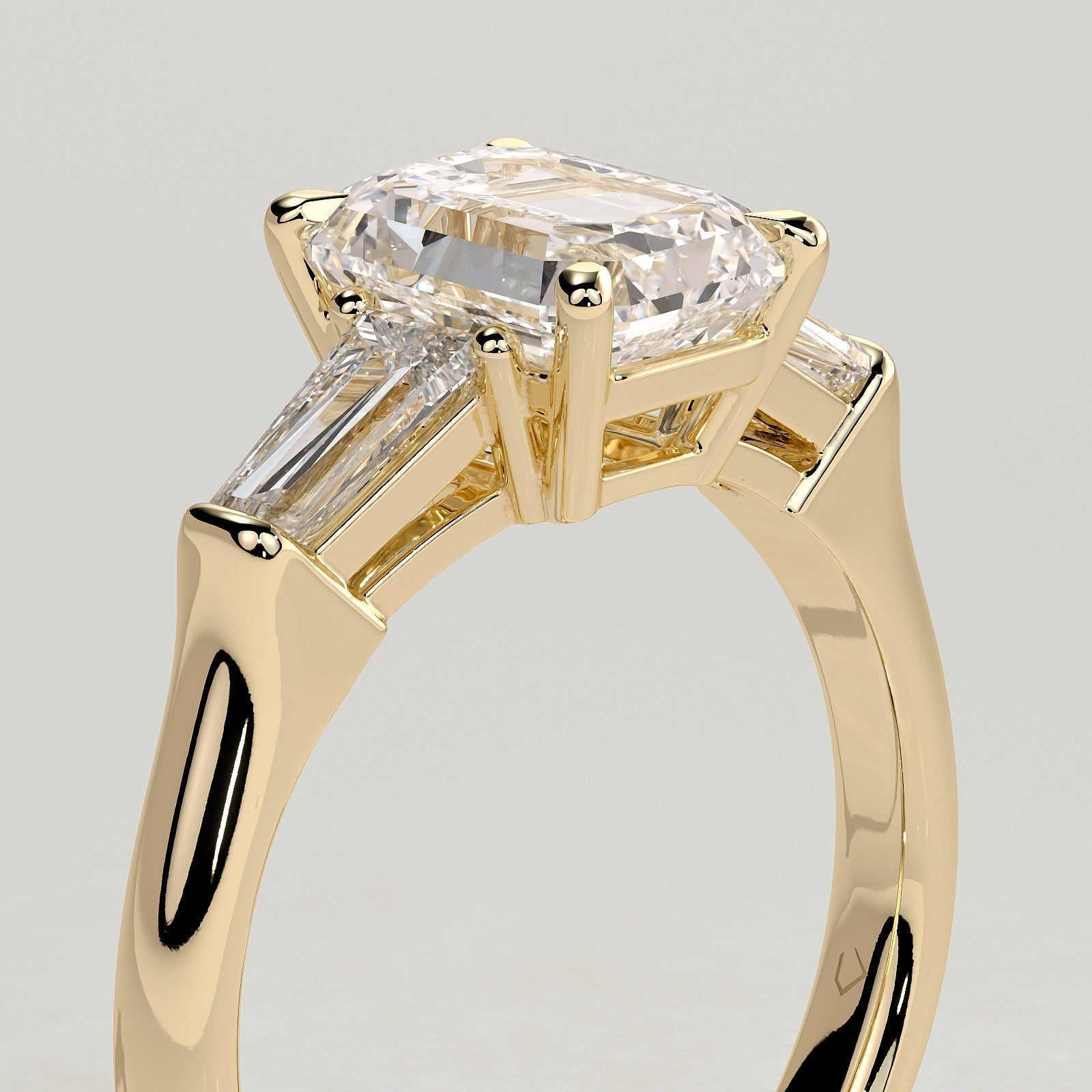 Emerald Three Stone Lab Grown Diamond Engagement Ring