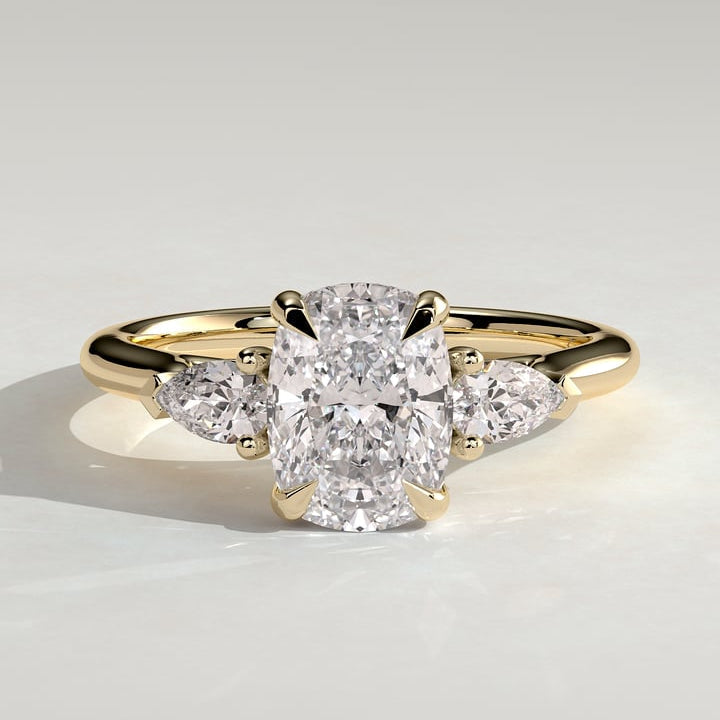 Elongated Cushion Three Stone Lab Grown Diamond Engagement Ring