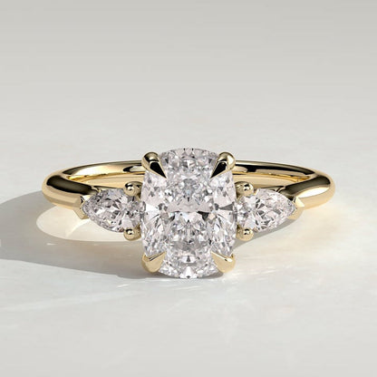 Elongated Cushion Three Stone Lab Grown Diamond Engagement Ring