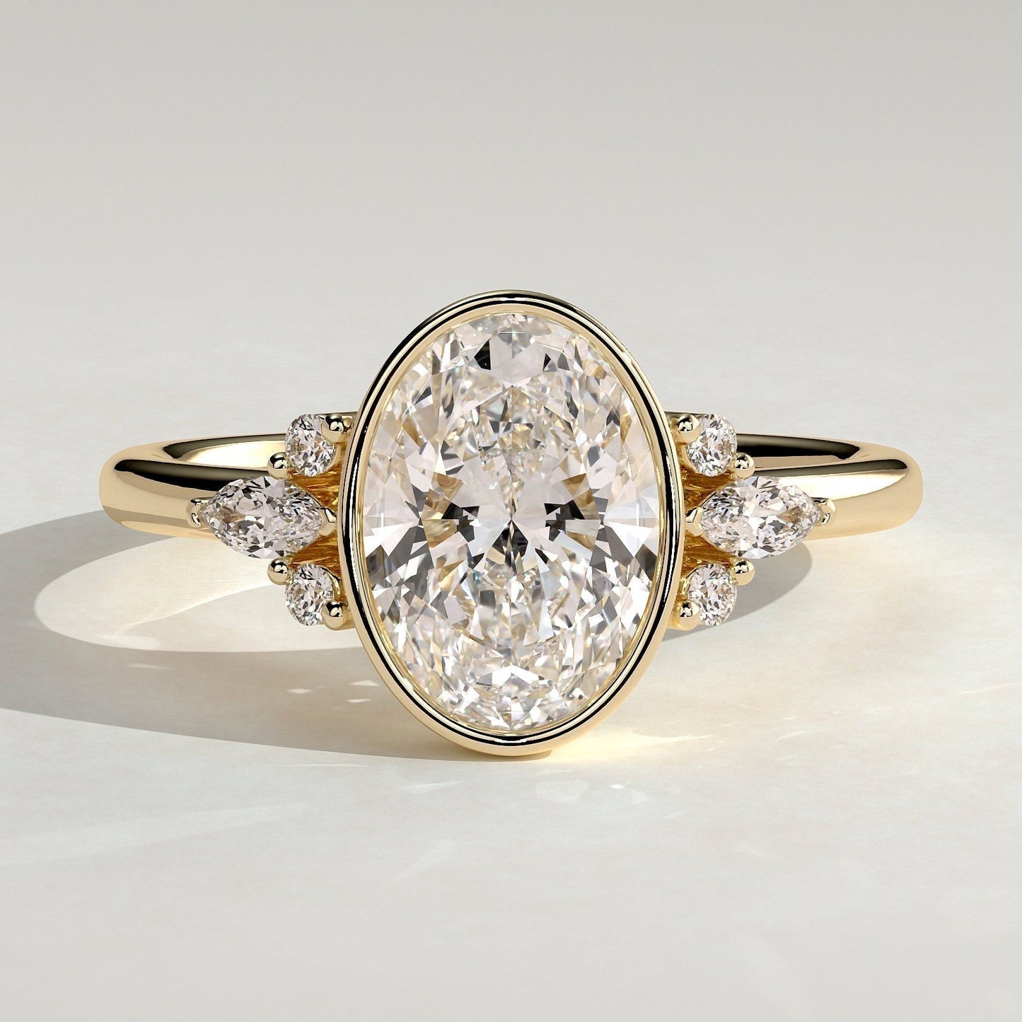 Oval Cluster Bezel Lab Grown Diamond Engagement Ring