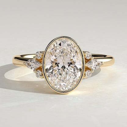 Oval Cluster Bezel Lab Grown Diamond Engagement Ring