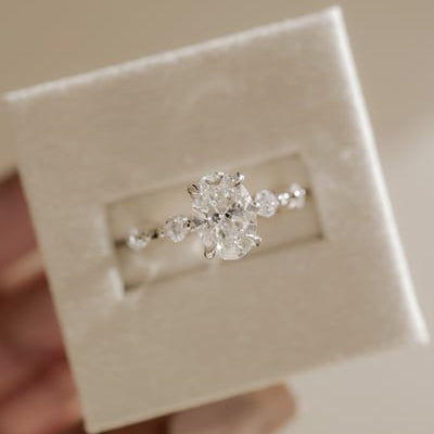 Oval Dainty Pave Lab Grown Diamond Engagement Ring